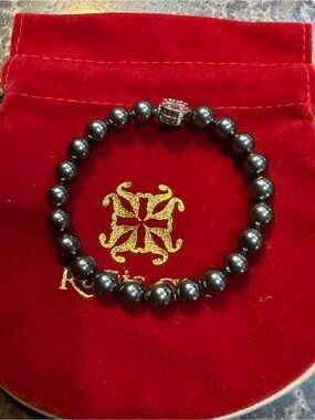 Rustic Cuff Hematite Beaded Bracelet with magnetic closure. Comes in RC pouch.